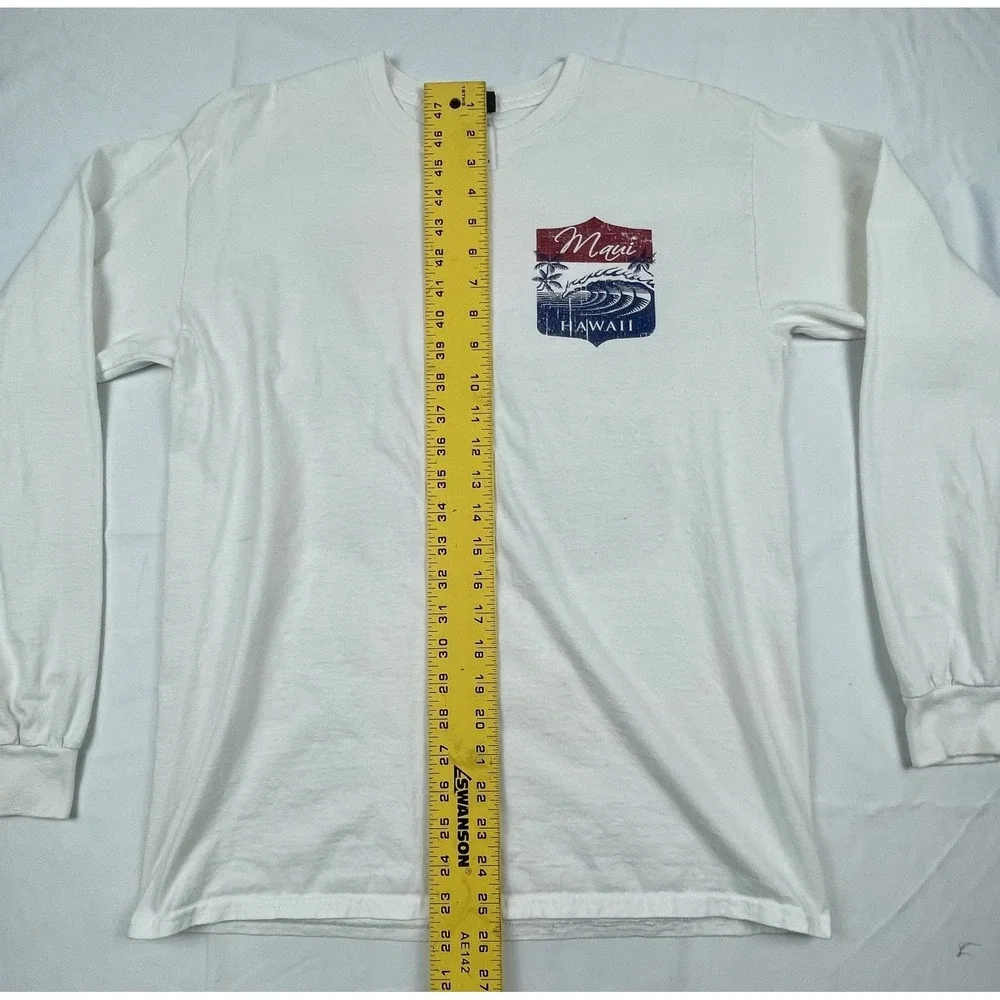 MAUI HAWAII LONG SLEEVE T SHIRT MENS MEDIUM WHITE GRAPHIC COTTON TEE